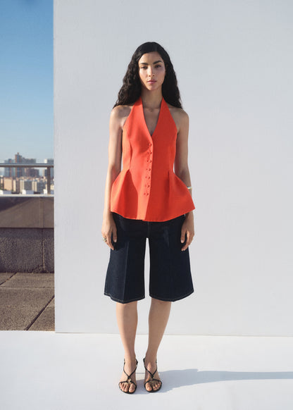 Halter-neck peplum waistcoat