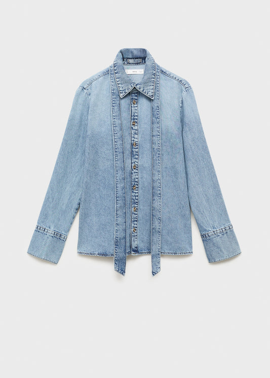 Denim shirt with bow