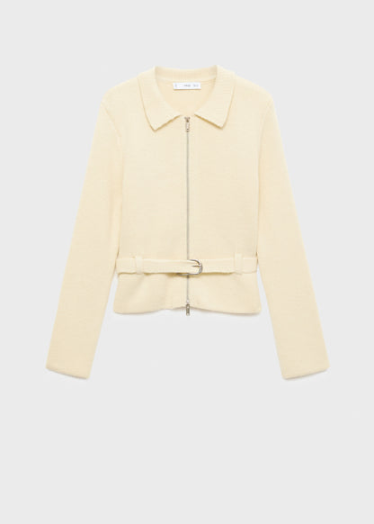 Knitted jacket with belt buckle