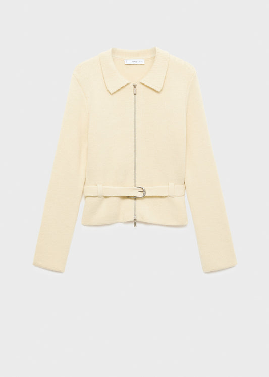Knitted jacket with belt buckle