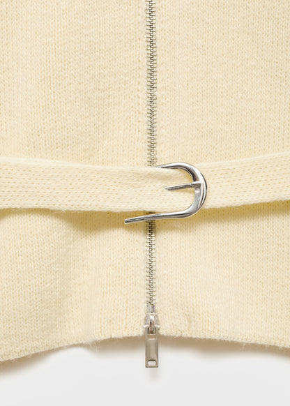 Knitted jacket with belt buckle