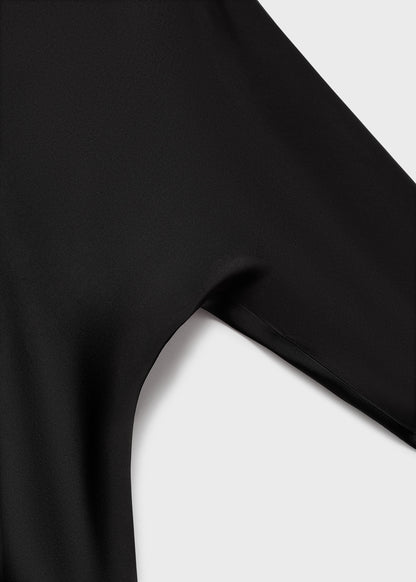 Asymmetrical satin-finish dress with asymmetrical hem
