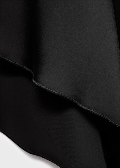 Asymmetrical satin-finish dress with asymmetrical hem