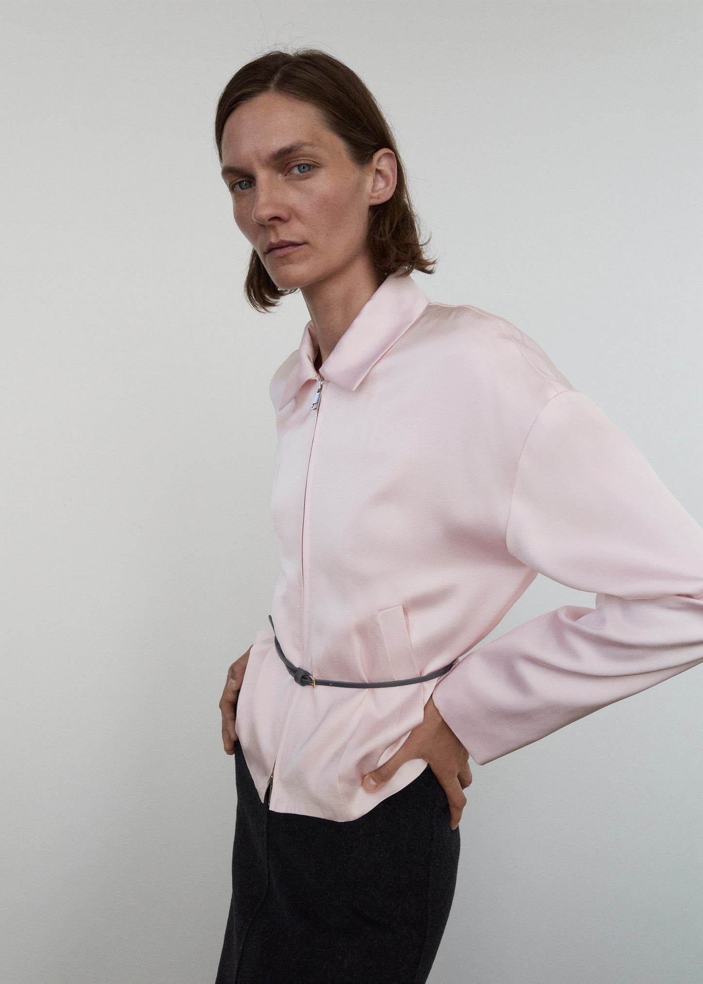 Satin jacket with zip