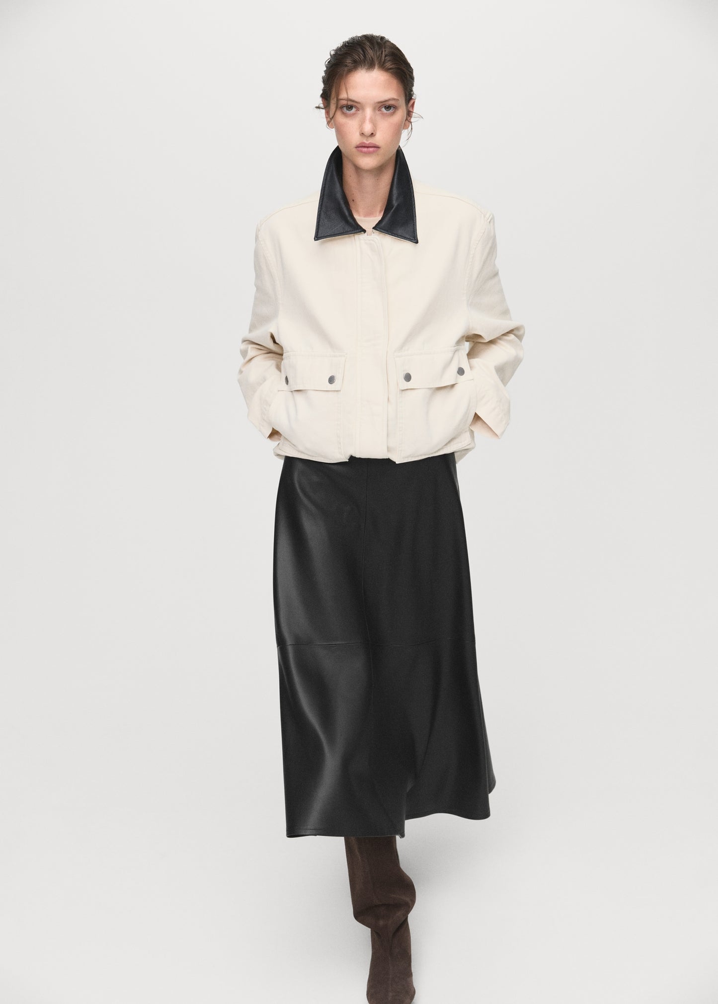Leather-effect midi-skirt
