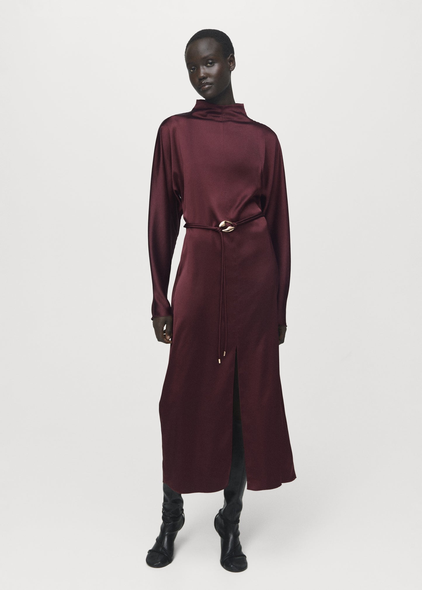 Belt satin dress