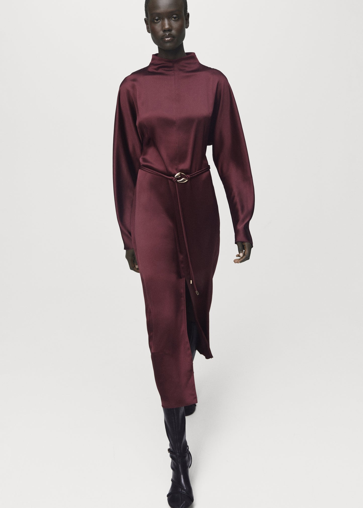 Belt satin dress