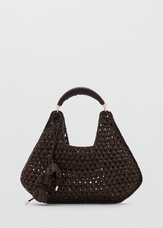 Natural fibre shoulder bag with flower charm