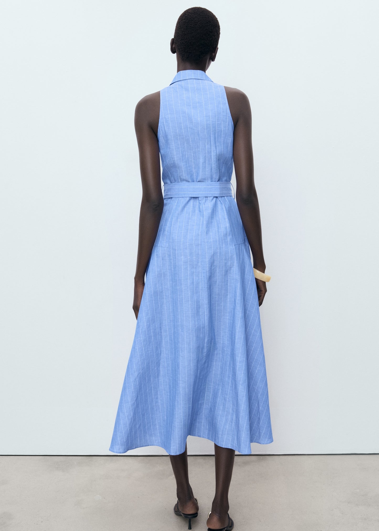 Striped linen-blend shirt-style dress
