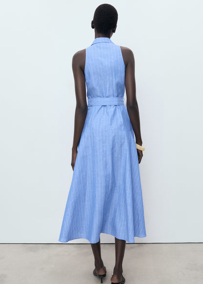Striped linen-blend shirt-style dress