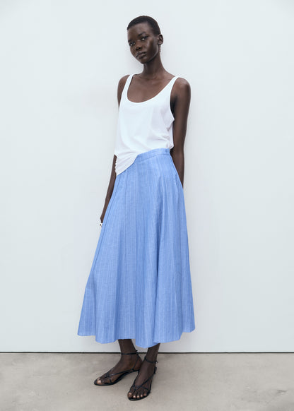 Striped linen-blend skirt