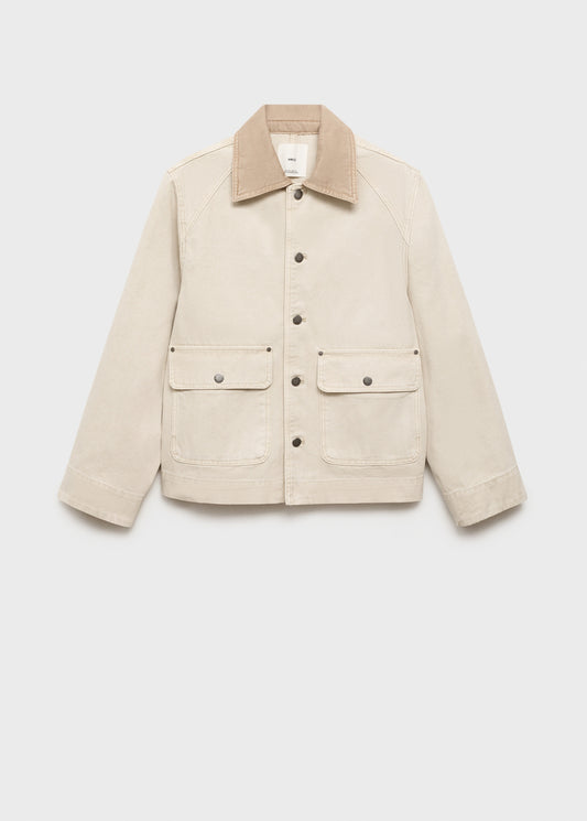 Denim parka with contrasting collar