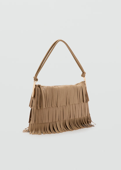 Large leather shoulder bag with fringes
