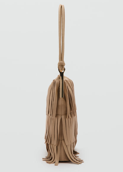 Large leather shoulder bag with fringes