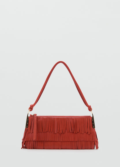 Leather shoulder bag with fringes
