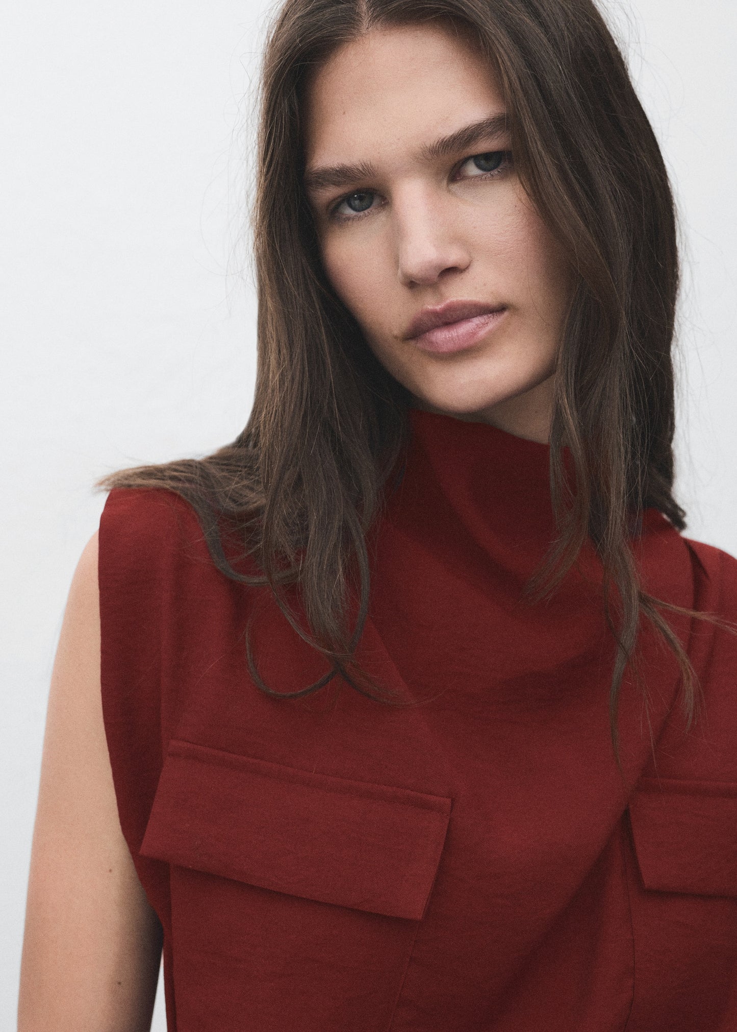Blouse with draped neck and belt