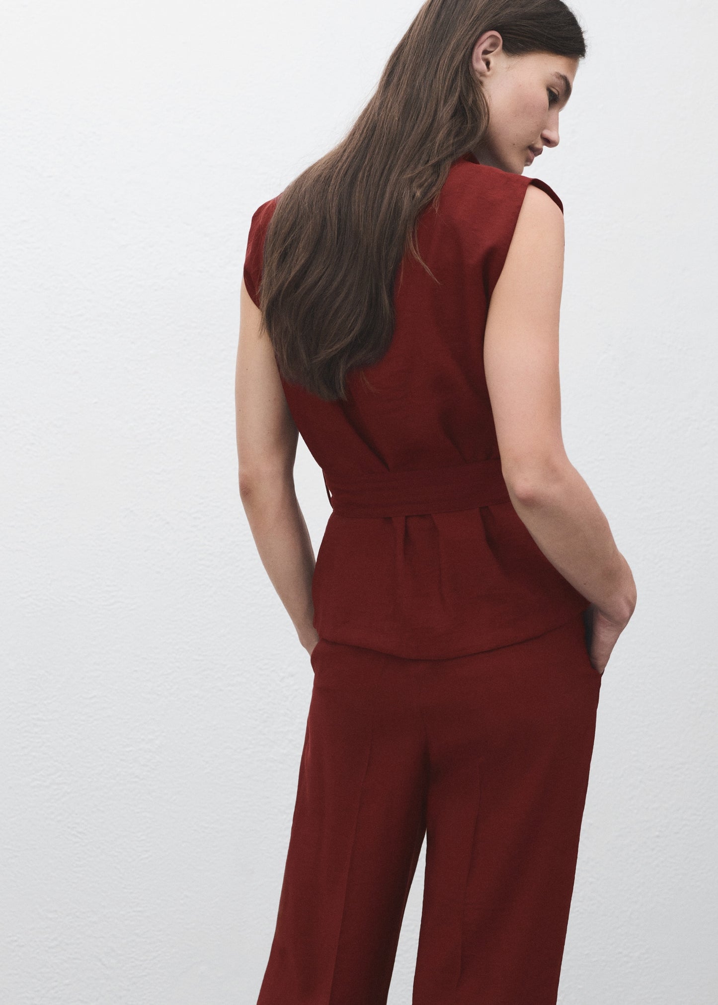 Blouse with draped neck and belt