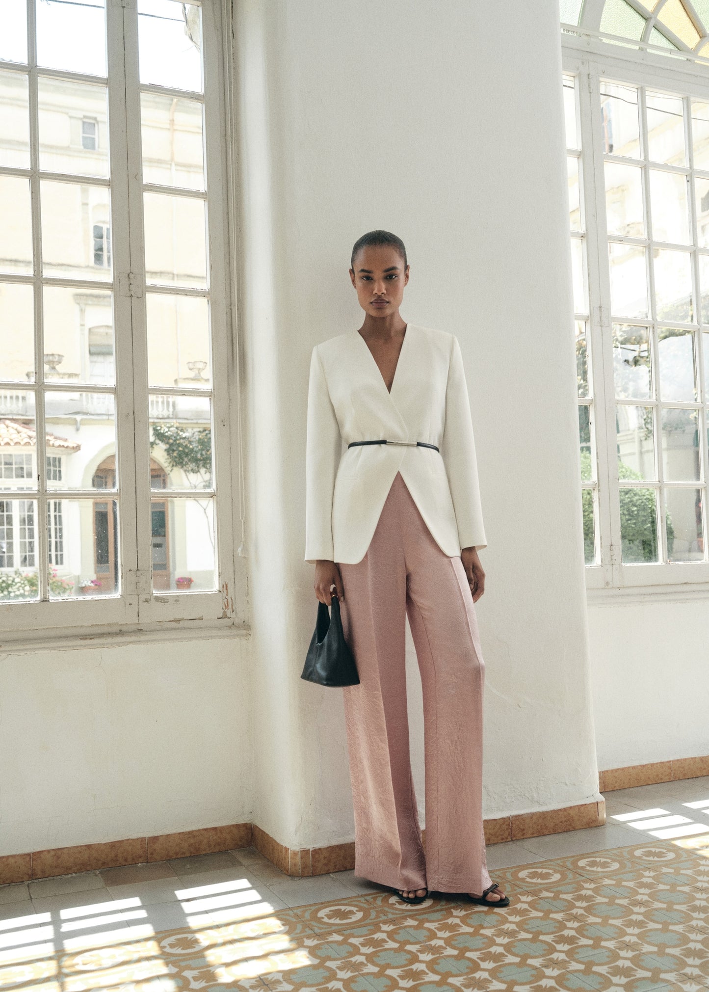 Satin trousers with a wrinkled effect