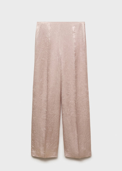 Satin trousers with a wrinkled effect