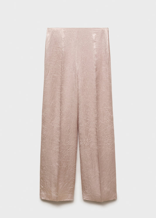 Satin trousers with a wrinkled effect
