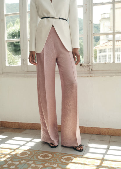 Satin trousers with a wrinkled effect
