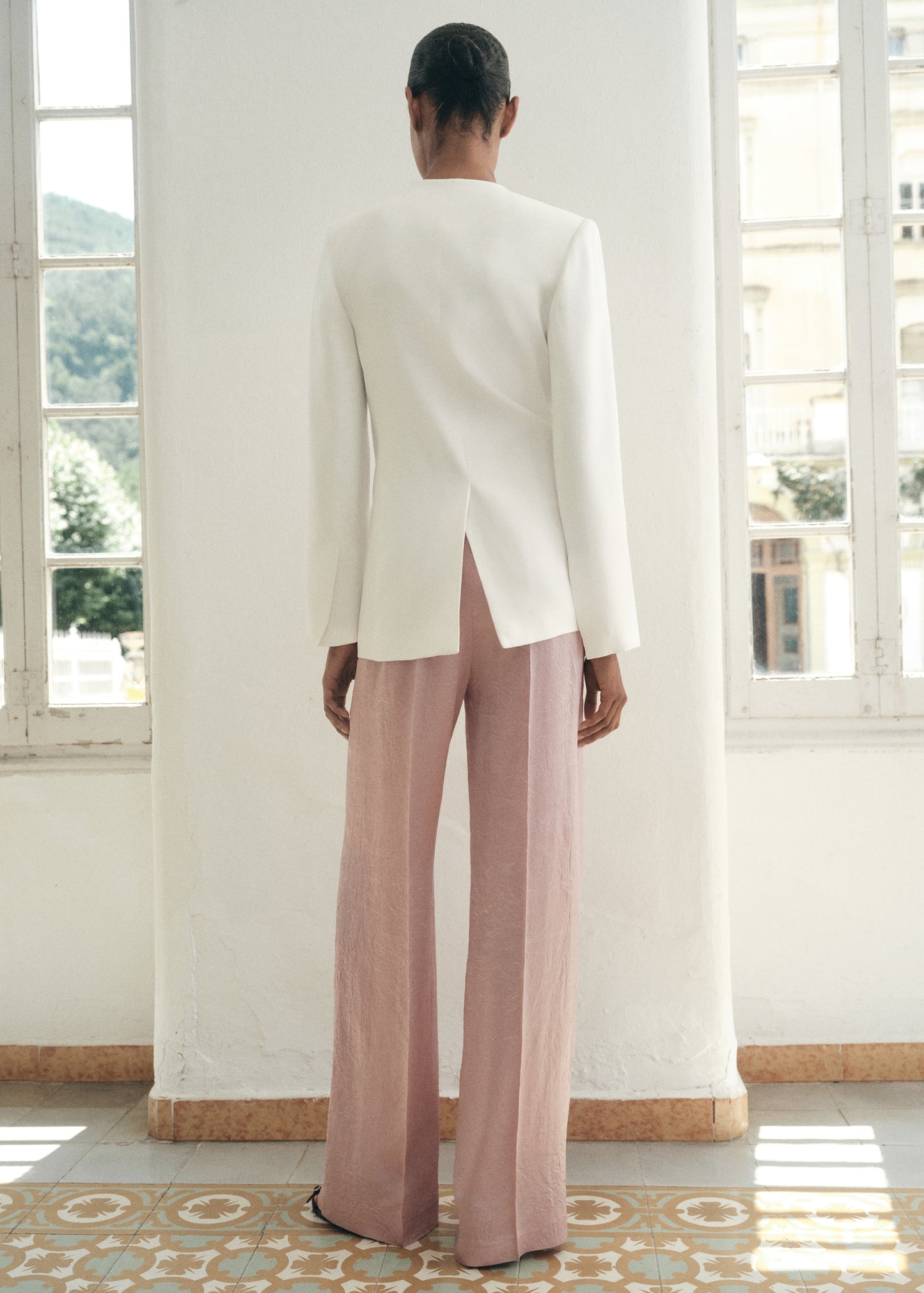 Satin trousers with a wrinkled effect
