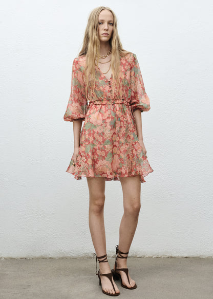 Floral puff-sleeve dress