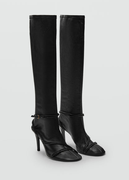 100% leather high boots with straps