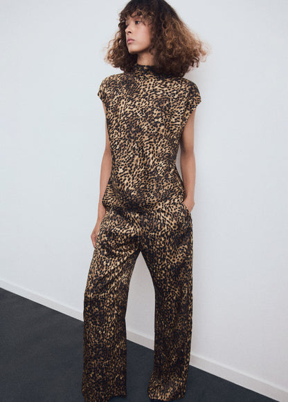 Leopard-print satin trousers