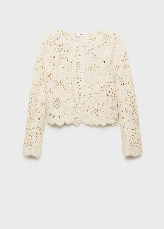 Openwork knitted jacket with scalloped hem