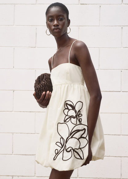 Flower embroidered balloon dress