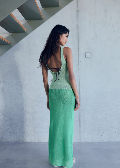 Long two-tone crochet dress