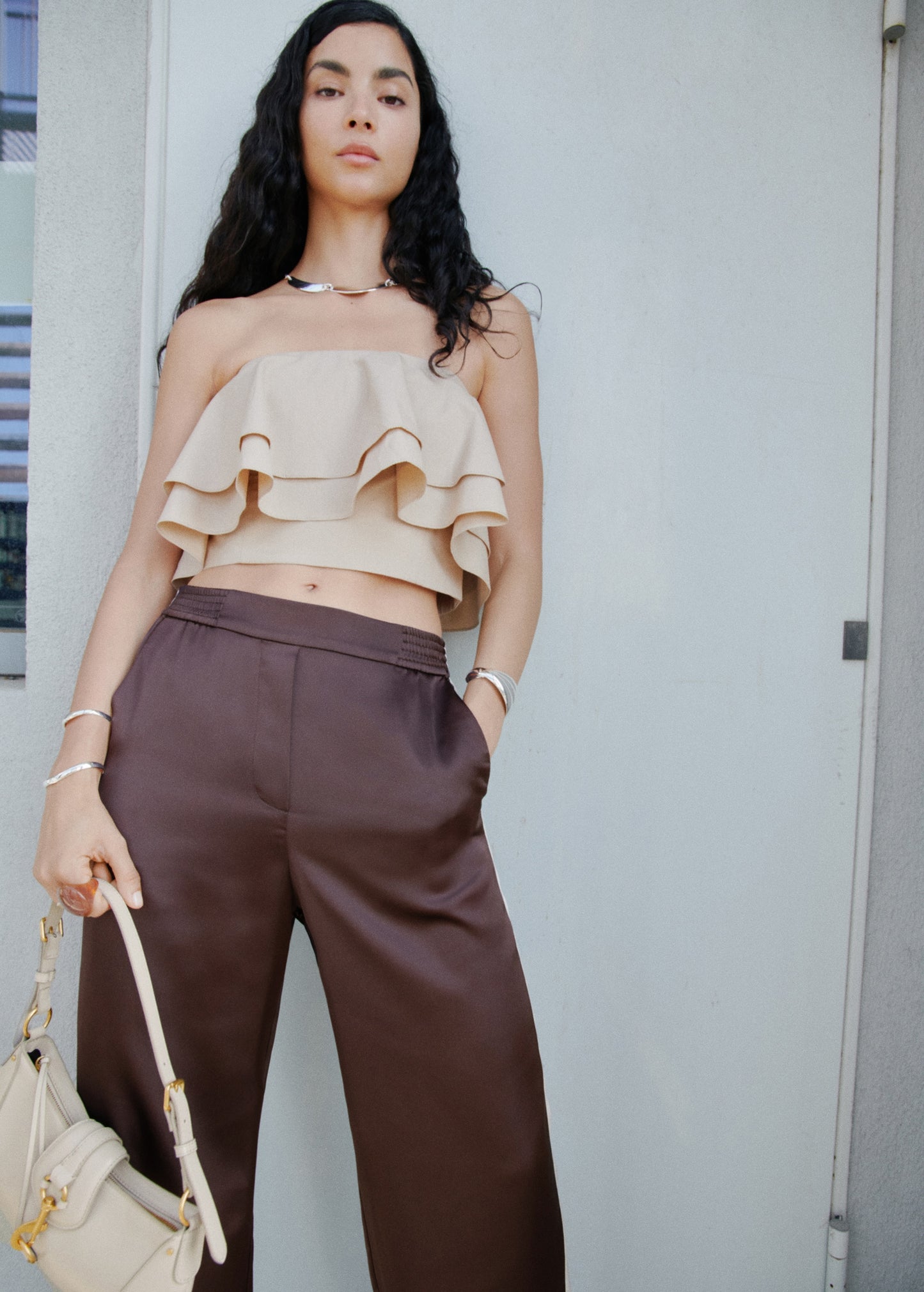 Contrast stripe straight trousers