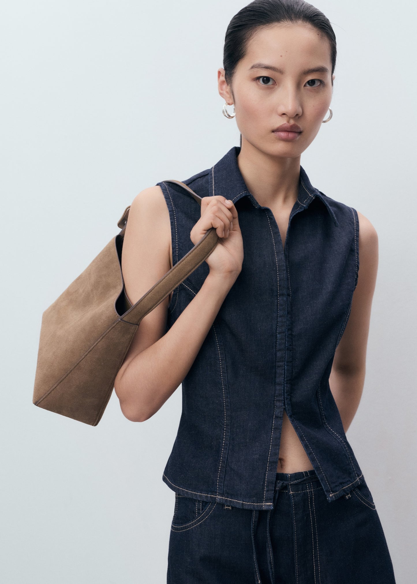 Denim top with contrast stitching