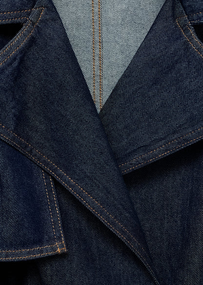 Short denim trench coat with belt