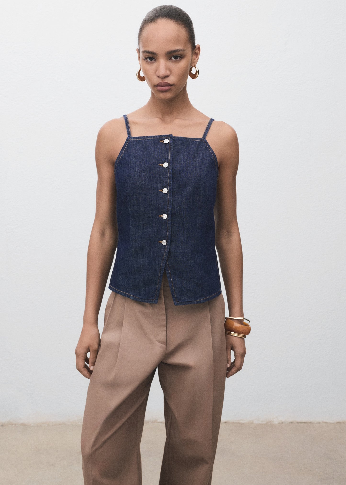 Buttoned denim top