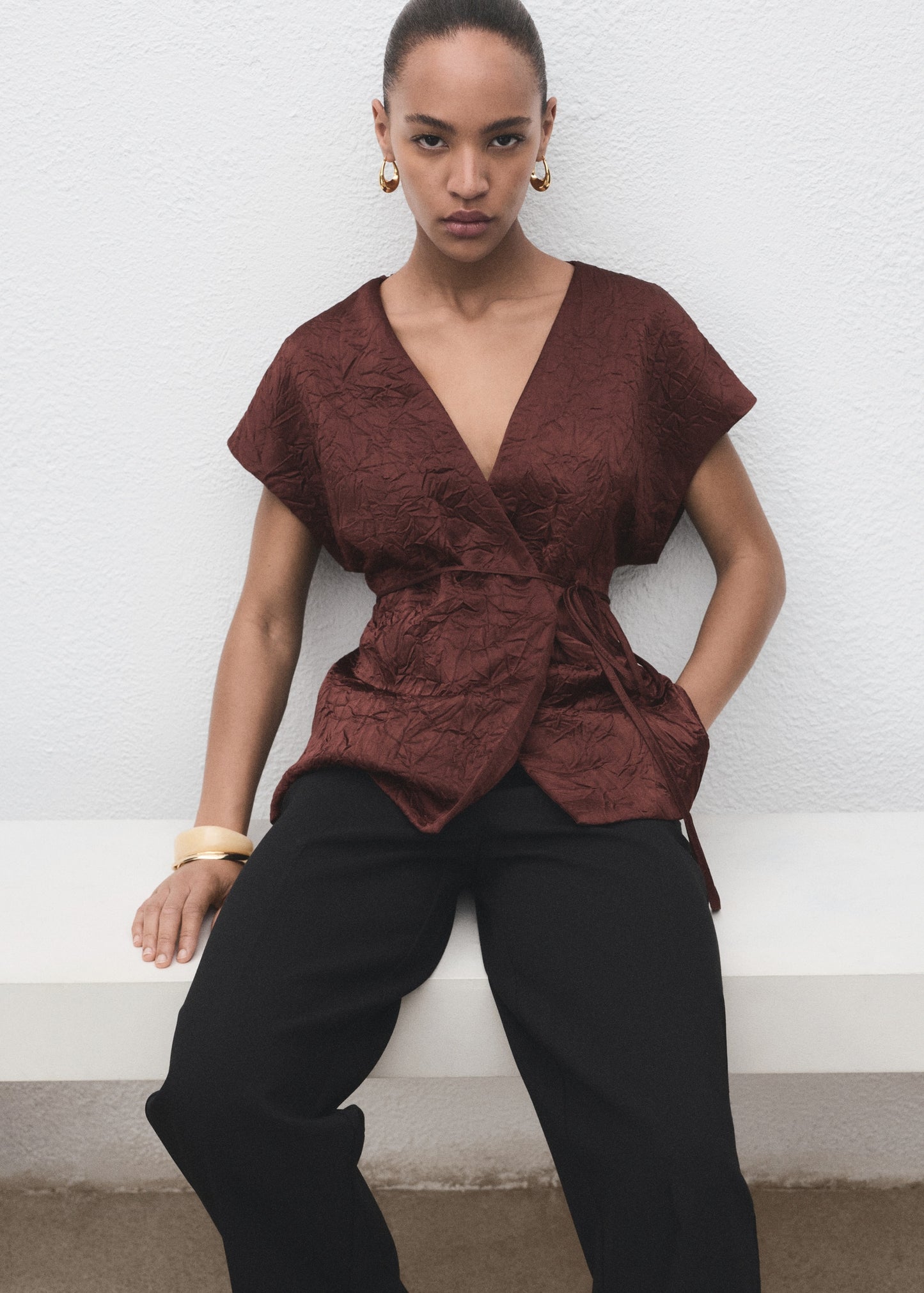 Wrinkled effect double-breasted vest