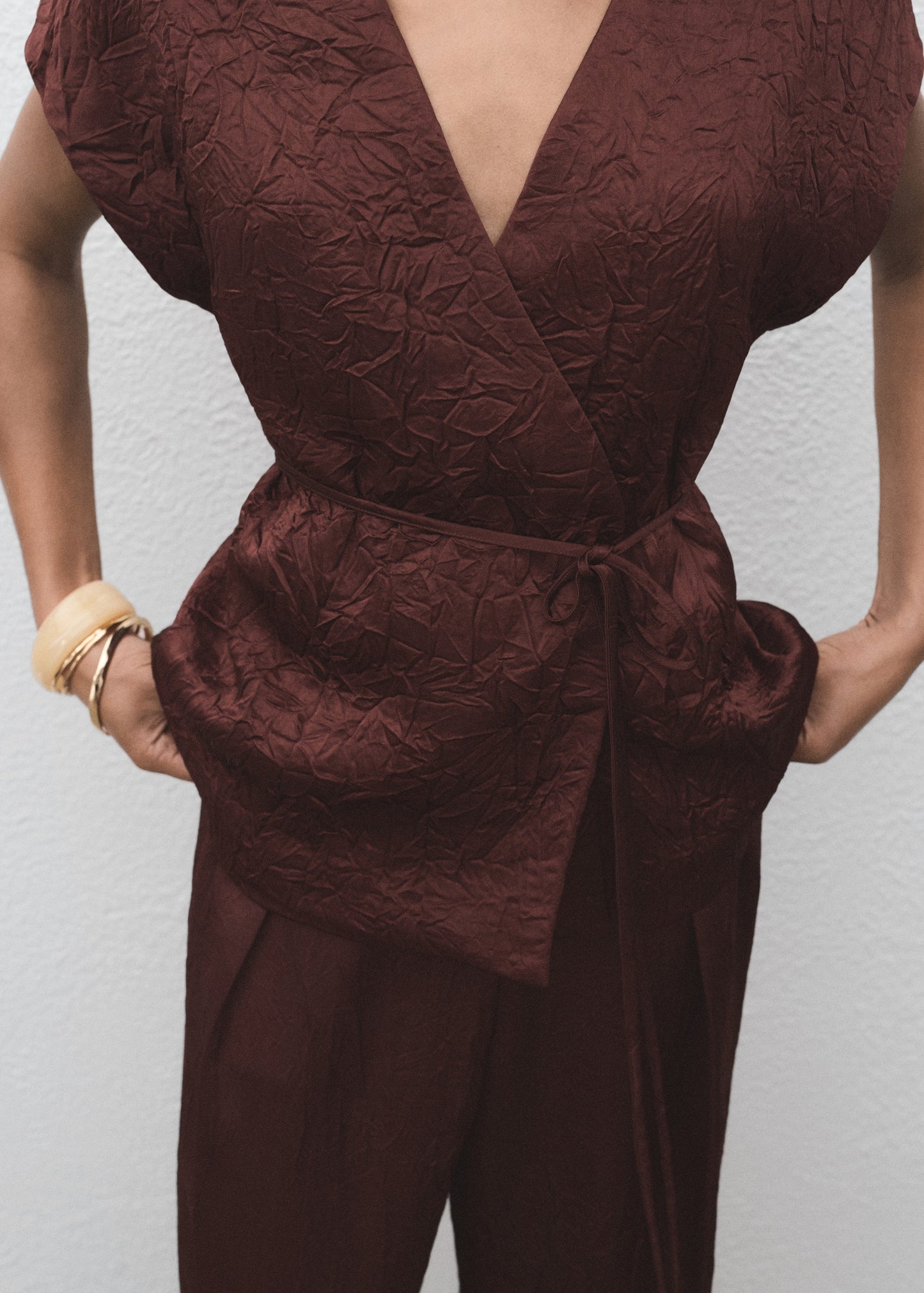 Wrinkled effect double-breasted vest