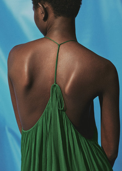 Pleated top with low back neckline