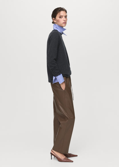 Leather-effect elastic waist trousers