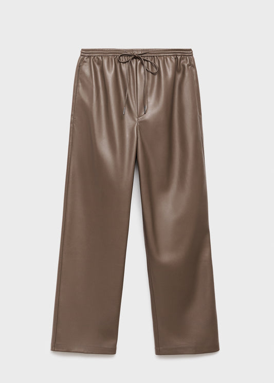 Leather-effect elastic waist trousers