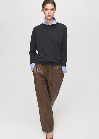 Leather-effect elastic waist trousers