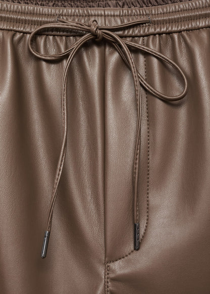 Leather-effect elastic waist trousers
