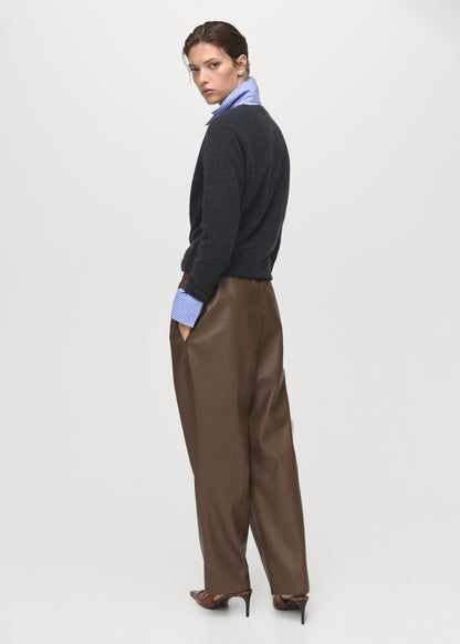 Leather-effect elastic waist trousers