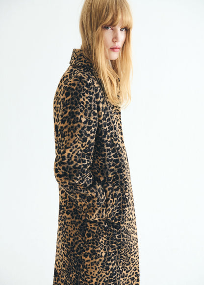 Leopard-print long coat