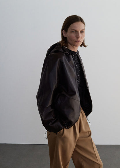 100% leather jacket with hood
