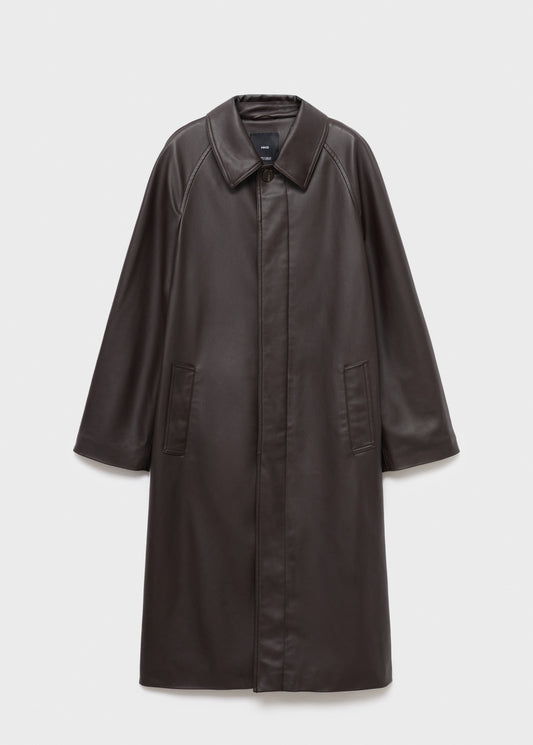 Long leather-effect trench coat