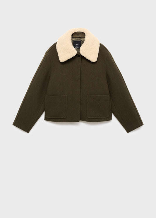 Wool blend jacket with shearling collar