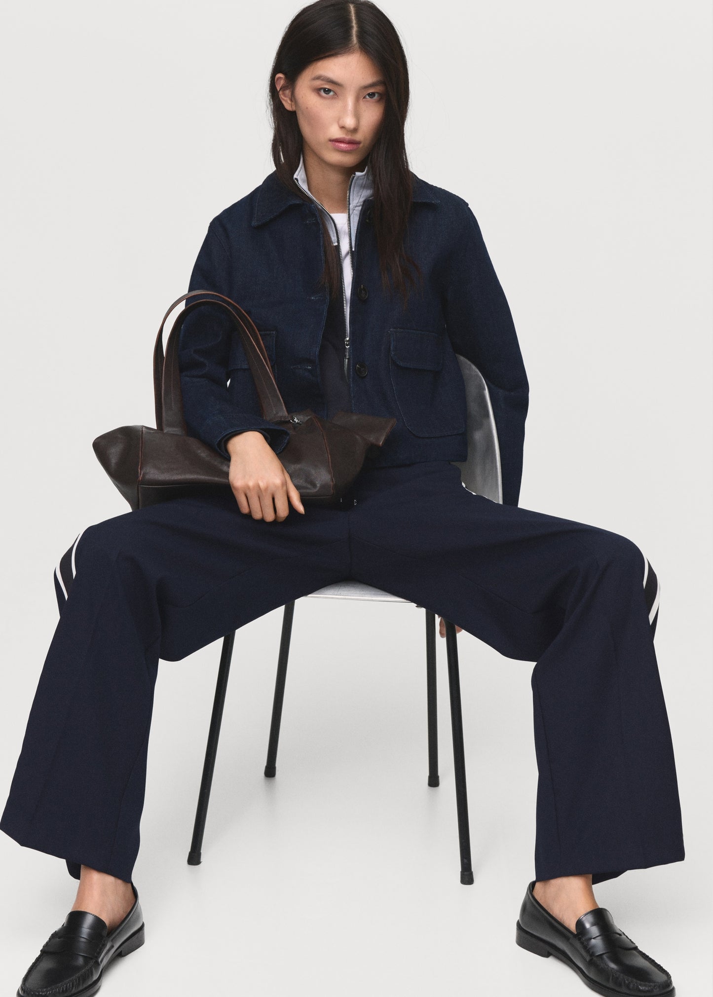 Contrast stripe straight trousers