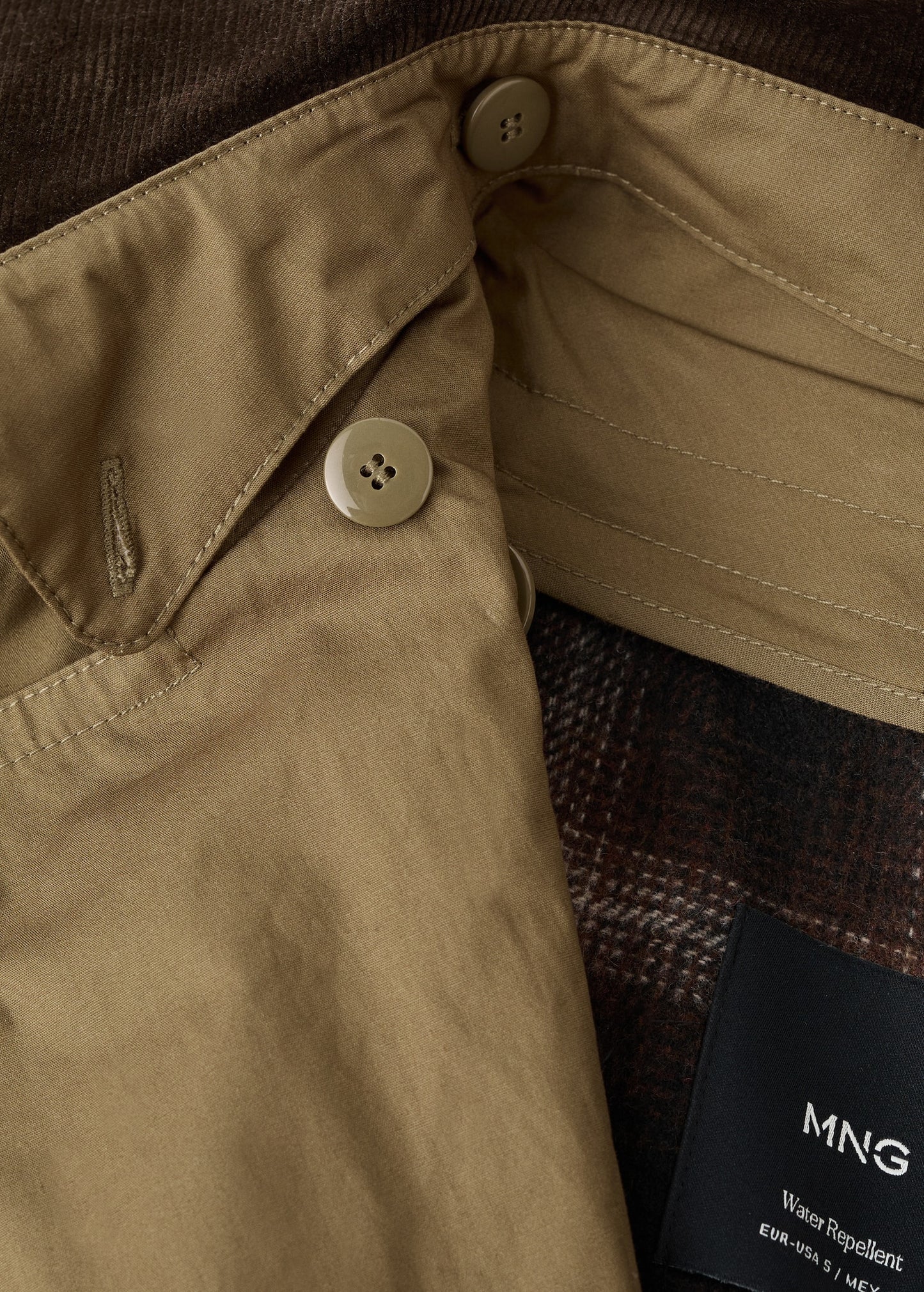 Double-breasted trench coat with corduroy collar